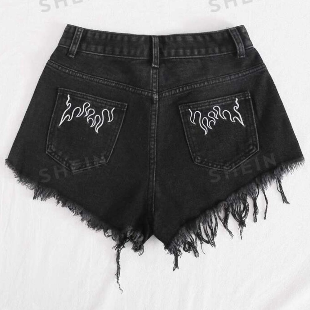 Shein black jean shorts with flames